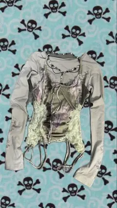 セカンドスキン y2k archive vintage グランジ カットソー Archive シースルー パワーネット セカンドスキン ハイネック