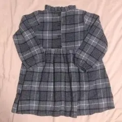 ノーブランド　グレー系チェック　長袖ワンピース　ワンピース　120サイズ　古着
