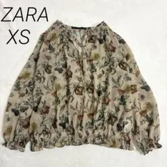 ZARA BASIC 花柄シフォンブラウス 長袖 フラワープリント XS 総柄