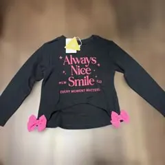 (新品)キッズ 長袖トップス ブラック リボン付き　【110】
