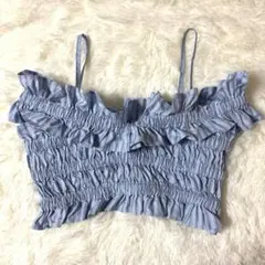 【美品】dazzlin ギャザービスチェ（単品）ブルー ストライプ　訳ありのサムネイル