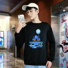 ❤️【定番】ロンT シャツ ユニセックスプリント黒ブルー猫サイズL ❤️