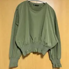 ZARA オリーブグリーン バルーンスリーブトップスM