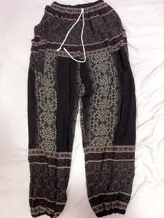 新品】アラジン タイパンツ 男女兼用【ゴム紐】B柄DKブラウン F706