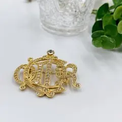 美品】ディオール ヴィンテージ ブローチ ゴールド ラインストーン 箱