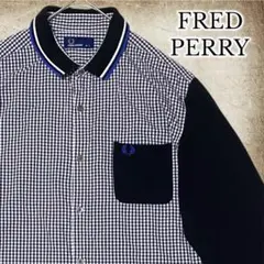 FRED PERRY 異素材 鹿の子 チェック 長袖 シャツ 刺繍 ポロシャツ