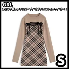 GRL　チェック柄フロントオープンリボンニットミニワンピース[ru1372]