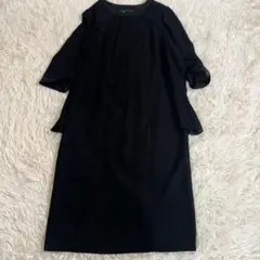 東京ソワール フリル ロングワンピース ブラックフォーマル　11号　L