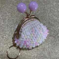 パステルカラーキーリング付きビーズがま口②