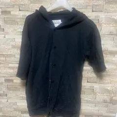 黒 半袖フード付きパーカー 半袖アウター