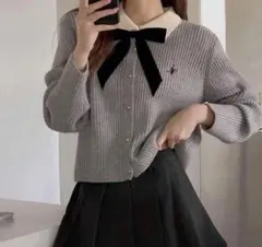 SHEIN秋冬 長袖カーディガンニット リボン