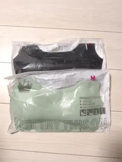 Mサイズ，ブラック+グリーン，ノンワイヤー ブラトップ 2色セット