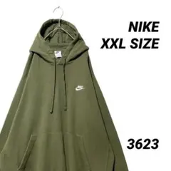 NIKE ナイキ プルオーバーパーカー カーキ XXL ワンポイント 刺繍ロゴ