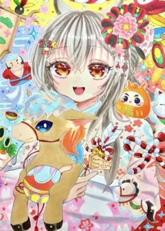 手描きイラスト オリジナルイラスト コピック お正月