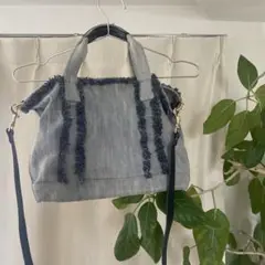 Barneys New Yorkフリンジ付きグレー トートバッグ