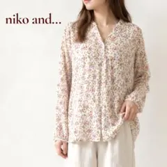 【美品⭐️花柄 Ｌ】ニコアンド 前開きシャツ ブラウス レーヨン100% 白 薄手のサムネイル