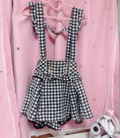 LIZLISA ギンガムツイードサスペンダー付きスカパン