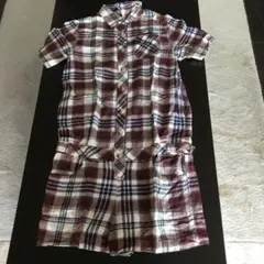 【COMMECE】ワンピース　チェック　ブラウン　つなぎ仕様