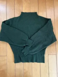 ダークグリーン リブ編み ハイネックセーター★