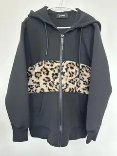 DIESEL レオパード 豹柄　ボア パーカー XXS ブラック