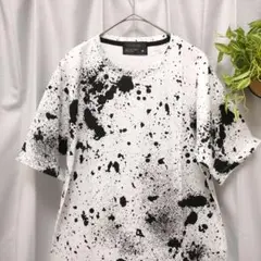 総柄 Tシャツ ホワイト ブラック ペンキ ペイント柄 M メンズ トップス白黒