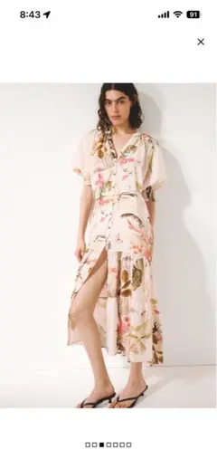 H&M ボタニカル柄 ベルテッドミディワンピース Mサイズのサムネイル
