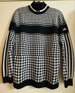 adidas GOLFアディダスゴルフ ウール混ニットセーター千鳥柄　ブラック
