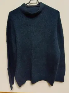 ユニクロ　メンズ　3Dスフレヤーン　モックネックセーター　長袖　L　青