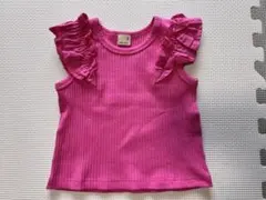 フリル付きピンクリブタンクトップ