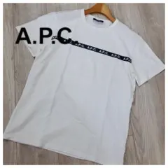 アーペーセー 半袖 Tシャツ クルーネック ラインロゴ 白×ネイビー XS～S