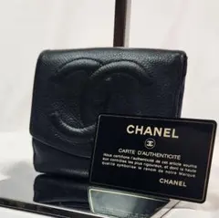 CHANEL ブラック 二つ折り財布　ココ　キャビアスキン　レザー　コンパクトのサムネイル