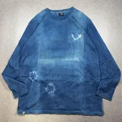 タイダイ風 ロンT ブルー LL ポケット付き ビッグサイズ