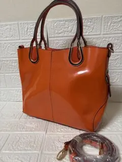オレンジトートバッグショ ルダー付き 2WAY レディース
