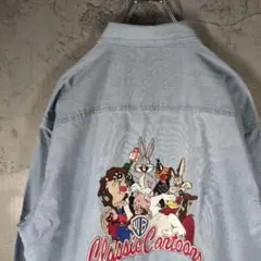 90sルーニーテューンズ ワーナーブラザーズ バック刺繍 デニムシャツ キャラ