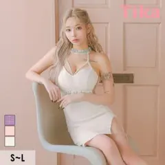 ミニドレス ツイード バストコード 谷間 くびれ透け ビジュー ホルターネック