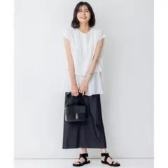 23SS 23区 【洗える】バックサテンアムンゼン 袖フリル キーネック 