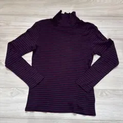 GU ネイビー/ワインストライプ 長袖タートルネック Mサイズ