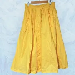イエロー フロントボタン フレアスカート ロングスカート 【2XL】