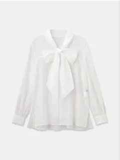 PLST プラステ　シアーボウタイブラウス　S