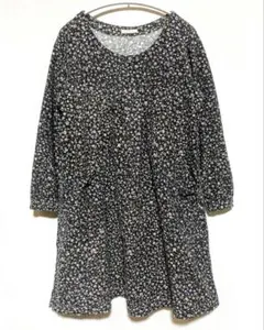 フェリシモ Sunny clouds チュニック ネル 黒地に紫と白の花柄 Ｍ