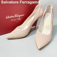 サルヴァトーレフェラガモ ハイヒール パンプス パンチングレザー レース 6C