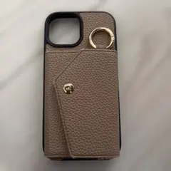 iPhone15ケース ベージュ レザー風 フリップケース