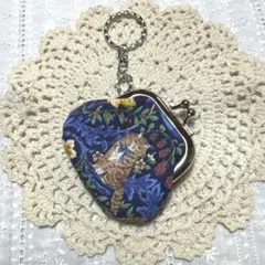 ミニがま口＊／ボタニカル　ねこ／キーリング付き