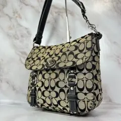 COACH コーチ シグネチャー ターンロック ショルダーバッグ　ブラック