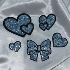 うちわデコ パーツ ラインストーン リボン ハート 水色 青 5点