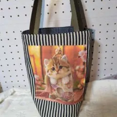 縦長トートバックパネル猫両面ハンドメイド