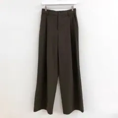 ZARA ザラ　カーキブラウン ワイドスラックスパンツ センタープレス