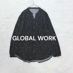 グローバルワーク♡サラサラリラックス星柄シャツ S ネイビー スキッパーカラー♪