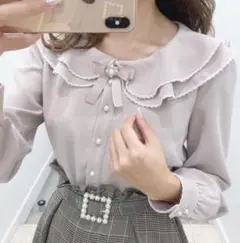evelyn エブリン スカラ刺繍ダブル襟ブラウス ピンクのサムネイル