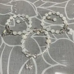 ホワイトビーズのブレスレットセット